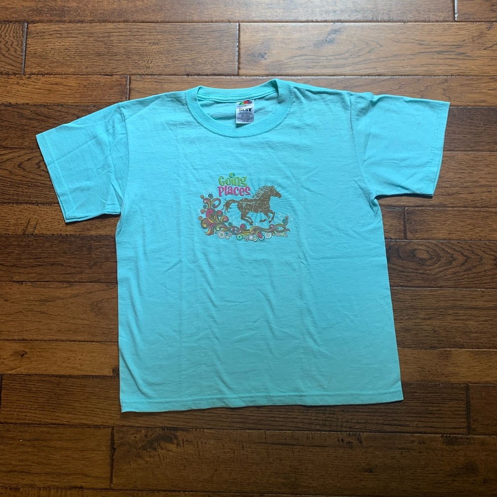 Girl Scouts Going Places Teal Blue Short Sleeve Shirt Size Youth XL